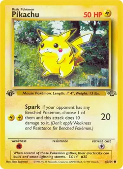 Pikachu 60/64 Common Jungle 1st Edition Non Holo Pokemon Card - Image 1
