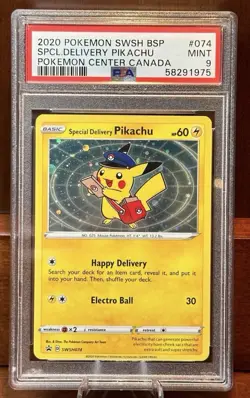 2020 Pokemon SWSH Black Star Promo 074 Special Delivery Pikachu Holo PSA 9 Mint - Image 1