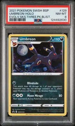 2021 POKEMON SWSH EVOLVING SKIES THREE PACK BLISTERS PROMO UMBREON-HOLO PSA 8 - Image 1