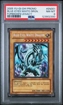 2005 YU-GI-OH! PROMO FORBIDDEN LEGACY #EN001 BLUE-EYES WHITE DRAGON PSA 8 - Image 1