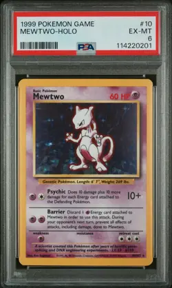 1999 Pokemon Mewtwo Holo PSA 6 EX - MT - Base Set 10/102 - WOTC - Vintage Card - Image 1