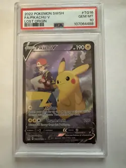 Pikachu v TG16/TG30 Swsh11: Lost Origin Trainer Gallery Holo Card PSA 10 - Image 1
