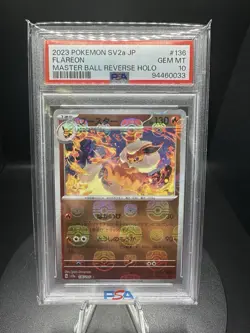 FLAREON 136/165 MASTER BALL PSA 10 Pokemon 151 Japanese Reverse Holo 2023 - Image 1