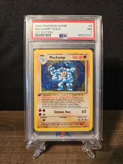 PSA 7 - 1999 1st Edition Machamp 8/102 Holo Pokemon WOTC Vintage Base Set NM - Image 1