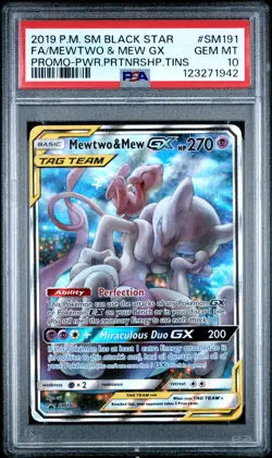 2019 POKEMON POWER PARTNERSHIP TINS PROMO FULL ART/MEWTWO & MEW GX PSA 10 - Image 1