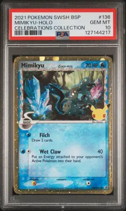 2021 POKEMON SWSH BLACK STAR PROMO CELEBRATIONS COLL #136 MIMIKYU-HOLO PSA 10 - Image 1