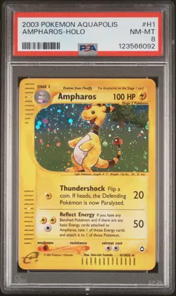2003 POKEMON AQUAPOLIS #H1 AMPHAROS-HOLO PSA 8 - Image 1