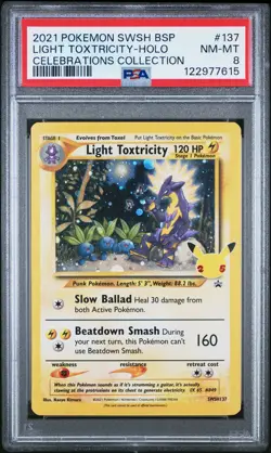 2021 POKEMON SWSH BLACK STAR PROMO CELEBRATIONS COLL LIGHT TOXTRICITY-HOLO PSA 8 - Image 1