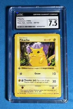 ⚡1st Edition PIKACHU Yellow Cheeks 1999 Pokemon Base Set Card CGC 7.5 Like PSA - Image 1