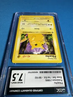 ⚡1st Edition PIKACHU Yellow Cheeks 1999 Pokemon Base Set Card CGC 7.5 Like PSA - Image 4