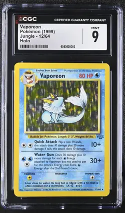 CGC 9 MINT Vaporeon 1999 Jungle 12/64 Holo Pokemon Card psa - Image 1