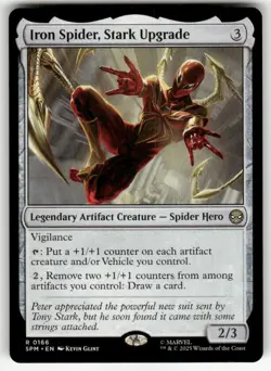 IRON SPIDER, STARK UPGRADE #166 (RARE) MTG MARVEL'S SPIDER-MAN - Image 1