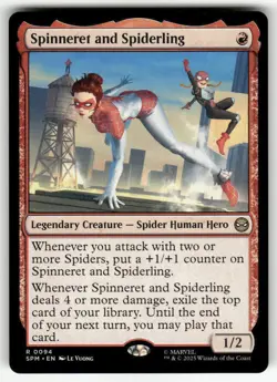 SPINNERET AND SPIDERLING #94 (RARE) MTG MARVEL'S SPIDER-MAN - Image 1