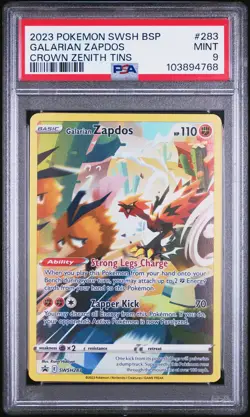 2023 POKEMON SWSH BLACK STAR PROMO CROWN ZENITH TIN #283 GALARIAN ZAPDOS PSA 9 - Image 1