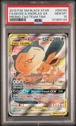 Pokemon Eevee & Snorlax GX SM169 Tag Team Tin Promo BSP GEM MINT PSA 10 NEW CERT - Image 1