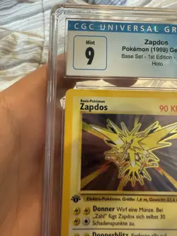 1999 Pokemon German 1st Edition Base Set Zapdos Holo Card 16/102 CGC 9 Mint - Image 3