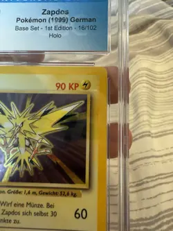 1999 Pokemon German 1st Edition Base Set Zapdos Holo Card 16/102 CGC 9 Mint - Image 4