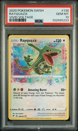 2020 Pokemon SWSH Vivid Voltage #138 Rayquaza Amazing Rare PSA 10 Gem Mint - Image 1