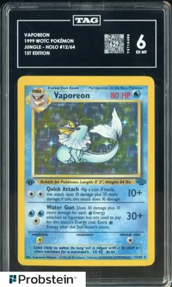 1999 Pokemon WOTC Jungle 1st Edition #12/64 Vaporeon TAG Score 629 EX-MT 6 - Image 1