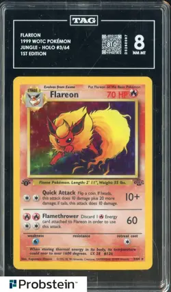 1999 Pokemon WOTC Pokemon Jungle #3/64 Flareon Holo 1st Edition TAG 8 Score 810 - Image 1