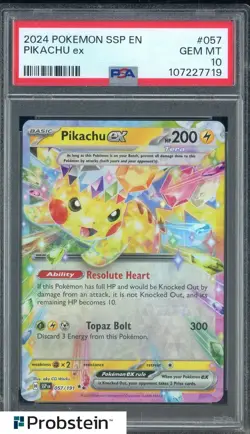 2024 Pokemon SSP EN #057 Pikachu Ex PSA 10 GEM MINT - Image 1