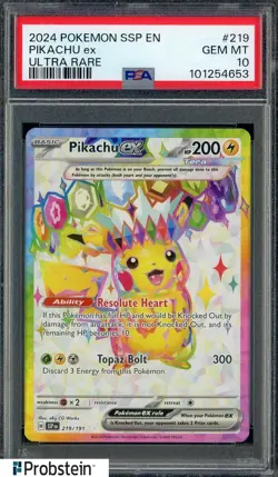 2024 Pokemon SSP En Ultra Rare #219 Pikachu Ex PSA 10 GEM MINT - Image 1