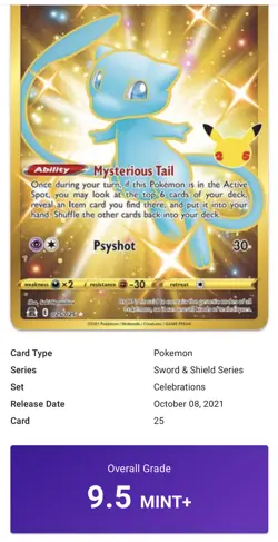 CGC 9.5 Gold Shiny Mew 025/025 Pokemon CELEBRATIONS 25th Anniversary 💎 GEM MINT - Image 4