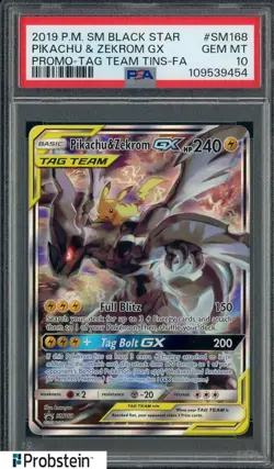 2019 Pokemon SM Black Star Promo Tag Team Tins FA Pikachu & Zekrom Gx PSA 10 - Image 1