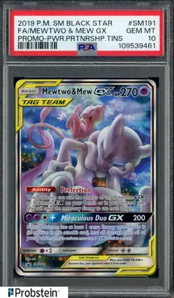 2019 Pokemon SM BSP Power Partnership Tins FA Mewtwo & Mew Gx PSA 10 - Image 1