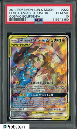 2019 Pokemon Sun & Moon Cosmic Eclipse FA #222 Reshiram & Zekrom Gx PSA 10 - Image 1
