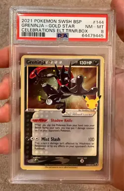 2021 Pokemon SWSH Celebrations ETB Greninja Gold Star BSP #144 PSA 8 - Image 1