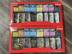 2 boxes Pokemon TCG Prismatic Evolutions Costco 8 Mini-Tin Bundle w/ Promo Cards - Image 1