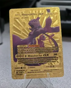 Pokemon Mewtwo Mew GX Tag Team Gold Foil Fan Art Collector Card TCG - Image 1