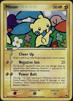 LP-/MP+ Holo Minun Pokemon Card | Vintage Rare | 2006 POP Series 3 4/17 - Image 1