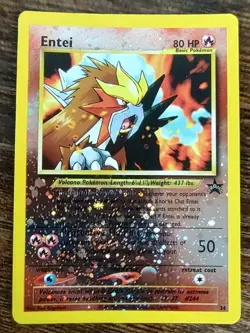 Pokemon Entei #34 Black Star WOTC Movie Promo Reverse Holo Swirl 🍥 - Image 1