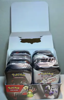 Pokemon TCG Unova Mini Tin Factory Sealed Case 8 Tins Display Box Black White - Image 1