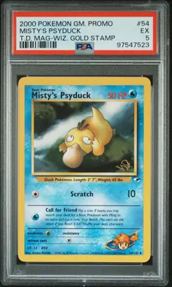 2000 POKEMON GAME TOP DECK MAGAZINE WIZARDS GOLD STAMP #54 MISTY'S PSYDUCK PSA 5 - Image 1