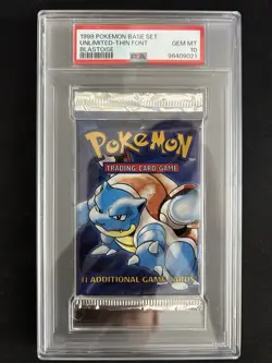 PSA 10 Pokemon Base Set Booster Pack Blastoise Art Thin Font 1999 WotC - Image 1