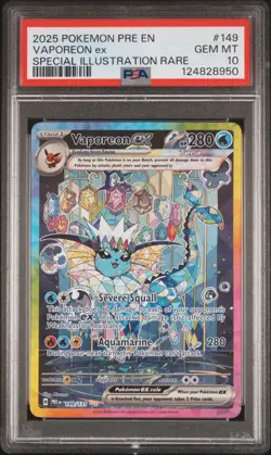 2025 POKEMON PRE EN-PRISMATIC EVOLUTIONS #149 VAPOREON EX PSA 10 - Image 1