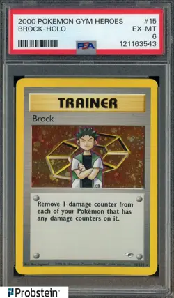 2000 Pokemon Gym Heroes Holo #15 Brock PSA 6 EX-MT - Image 1