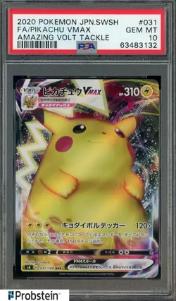 2020 Pokemon JPN SWSH Amazing Volt Tackle #031 Pikachu V Max FA PSA 10 - Image 1