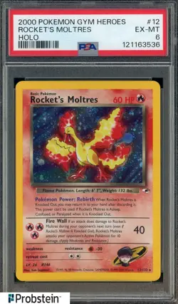 2000 Pokemon Gym Heroes Holo #12 Rocket's Moltres PSA 6 EX-MT - Image 1