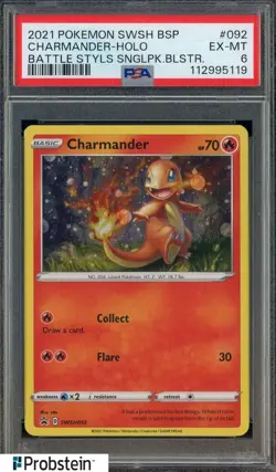 2021 Pokemon SWSH BSP Battle Styles #092 Charmander Holo PSA 6 EX-MT - Image 1