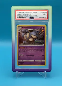 2019 POKEMON SM BLACK STAR PROMO TEAM UP PRERELEASE-STAFF NIDOQUEEN-HOLO PSA 9 - Image 1