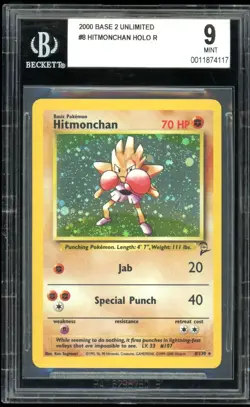 2000 Pokemon Base Set 2 #8 Hitmonchan Holo BGS 9 Mint - Image 1