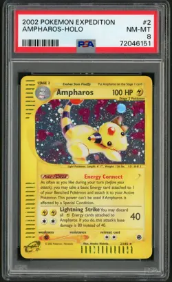 2002 Pokemon Expedition Ampharos Holo Rare 2/165 PSA 8 - Image 1