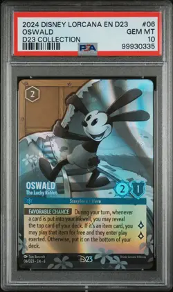PSA 10 GEM MT OSWALD #06 THE LUCKY RABBIT 2024 DISNEY LORCANA EN D23 EXPO CARD - Image 1