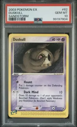 PSA 10 GEM MINT Duskull 62/100 EX Sandstorm 2003 Pokemon Card RARE Vintage TCG - Image 1