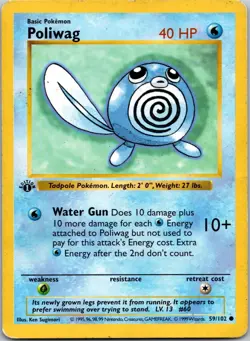 Poliwag 59/102 - 1st Edition Shadowless Base Set - Pokemon Card WOTC - MP - Image 1