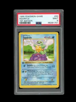 Pokemon PSA 9 MINT Squirtle 1st Edition Shadowless Base Set 1999 Card 63/102 - Image 1